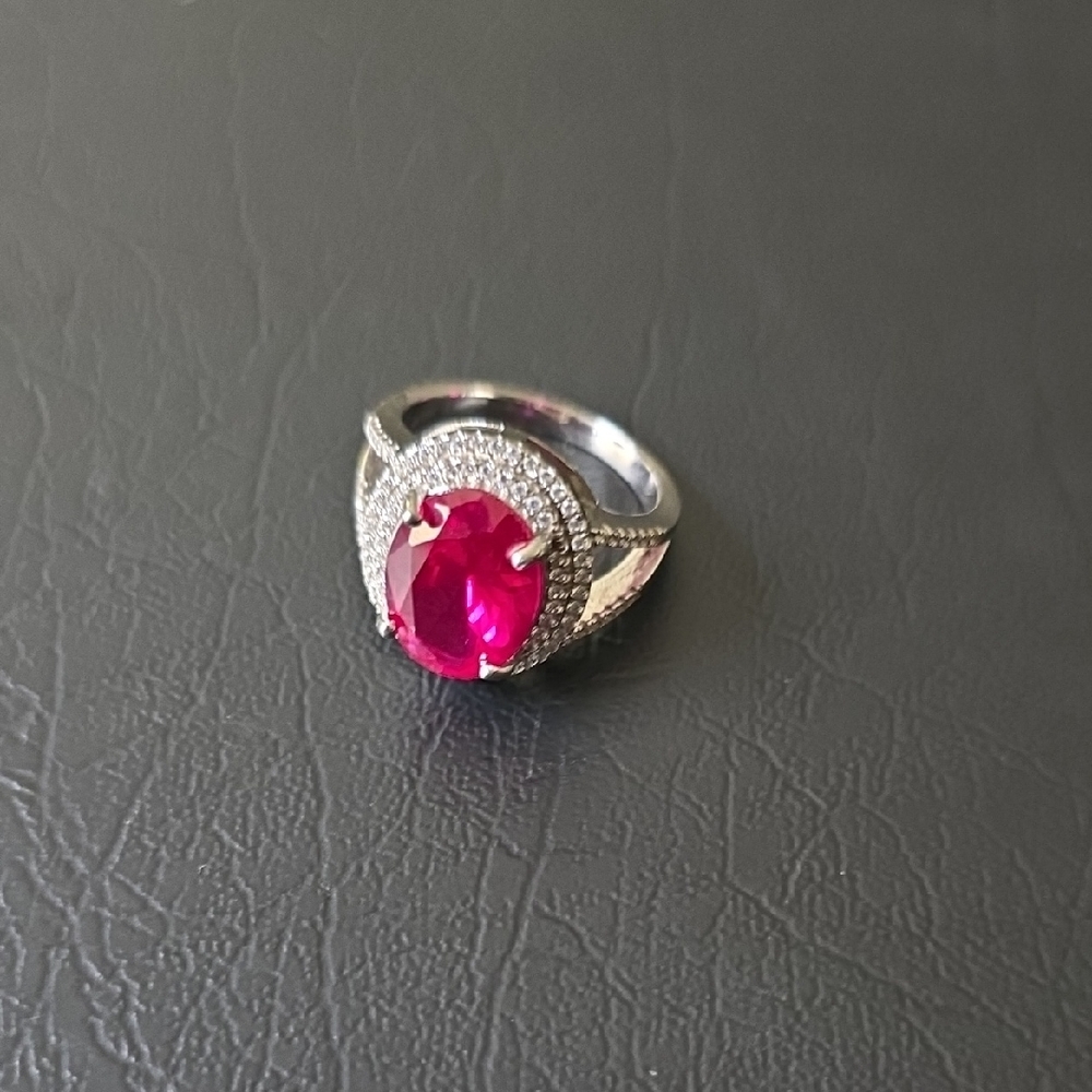 .925 Stamped Elegant Silver and Red Gemstone Ring